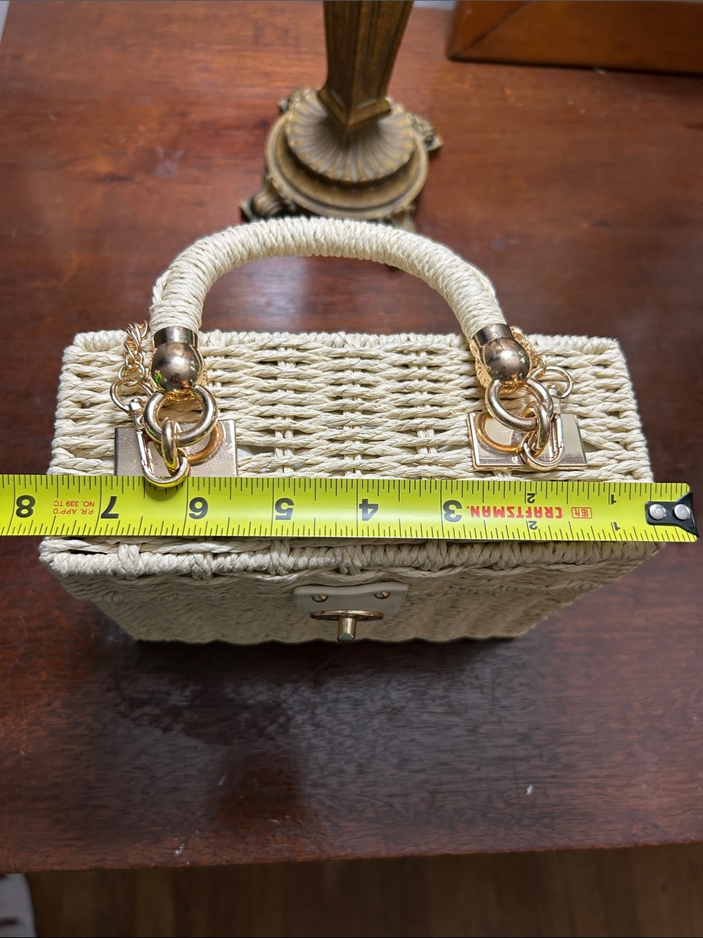 Woven Box Crossbody Bag in Natural Cream with Gold Hardware - Picture 5 of 7